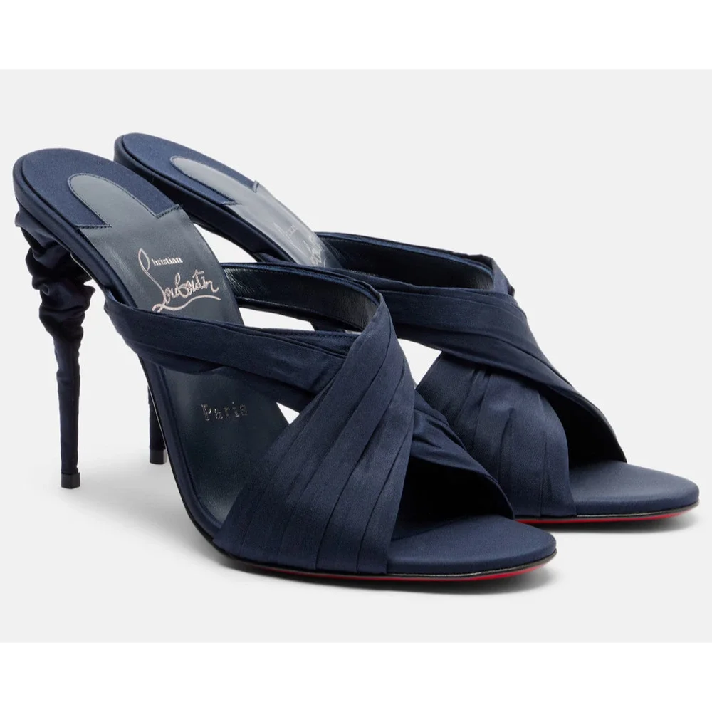 Christian Louboutin Affabula Mule 100 Last Night Navy Blue Sandal Heel Pump 36.5
